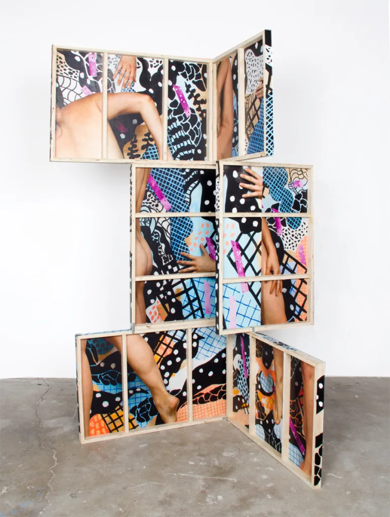 LINDSAY PRESTON ZAPPAS Untitled Figurative Sculpture, 2017 Acrylic, digital print on tyvek, wood panel 30 x 30 x 70 inches