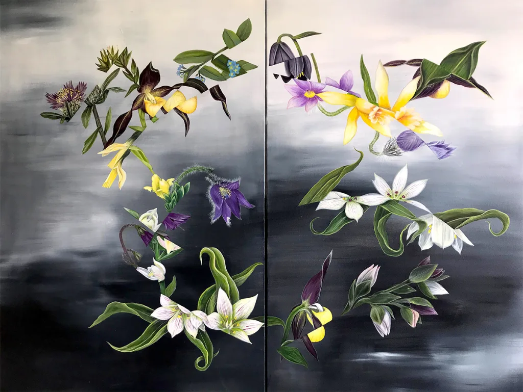 European Treasure, 2017 by Velia de Iuliis 36 x 48 inches (diptych) gouache on canvas