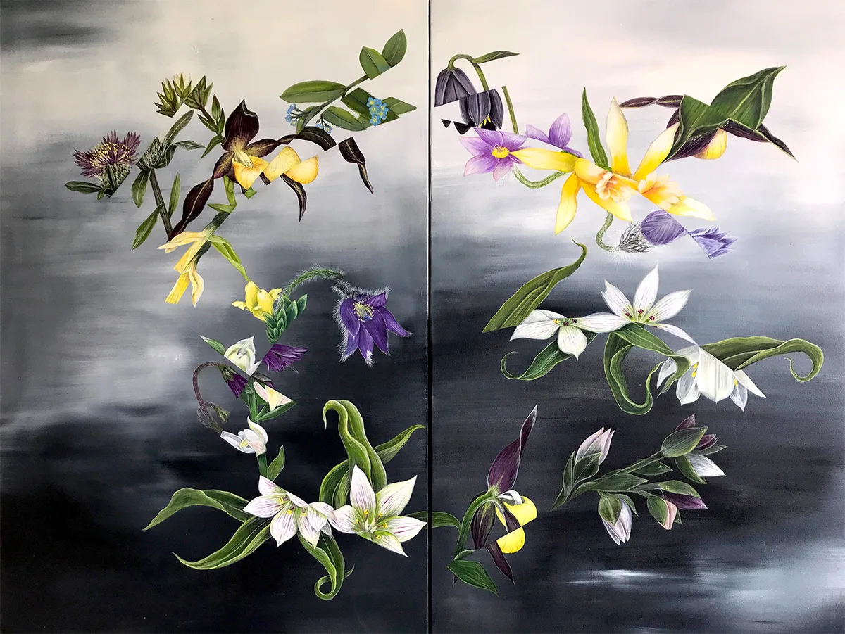 European Treasure, 2017 by Velia de Iuliis 36 x 48 inches (diptych) gouache on canvas