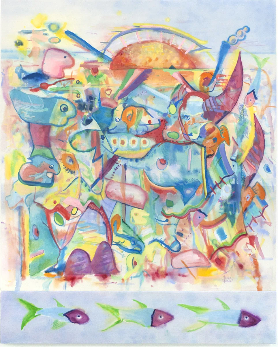 Morning Tide by Rives Granade, Acrylic, gouache, crayon, dye on canvas 56 x 45 in