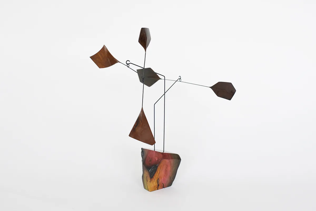 Woolsey 2by Karolina Maszkiewicz, Malibu fire burned wood, stainless steel, wood veneer, 12 x 8 x 12 inches