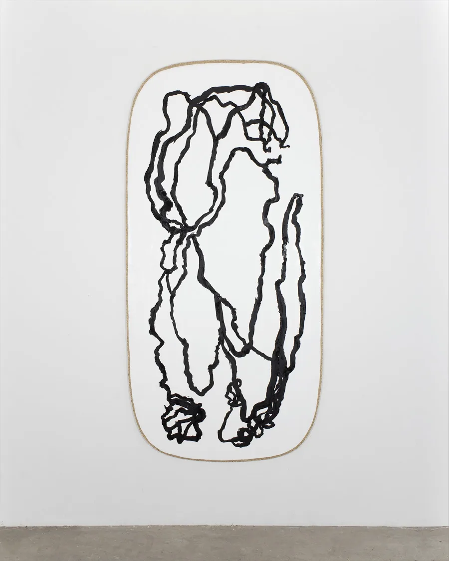 Black and white oil stick painting on panel by John Zappas, 72 x 35.25 inches
