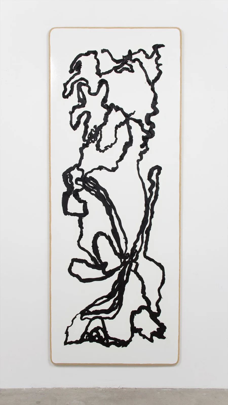 Black and white oil stick painting on panel by John Zappas, 77 x 30 inches