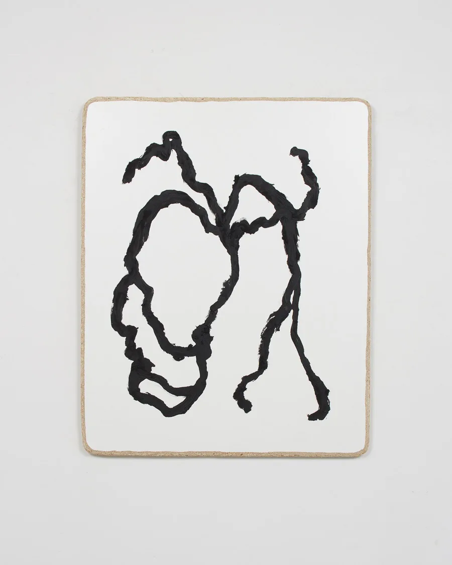 Black and white oil stick painting on panel by John Zappas, Oil stick on as-is panel 31 x 25 inches