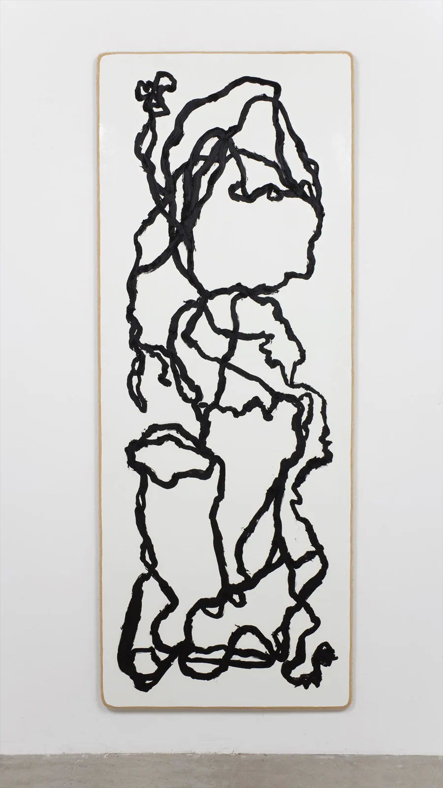 Black and white oil stick painting on panel by John Zappas, 77 x 30 inches