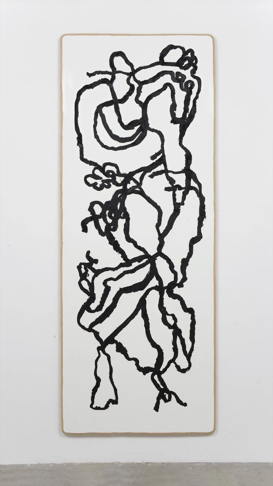Black and white oil stick painting on panel by John Zappas, 77 x 30 inches