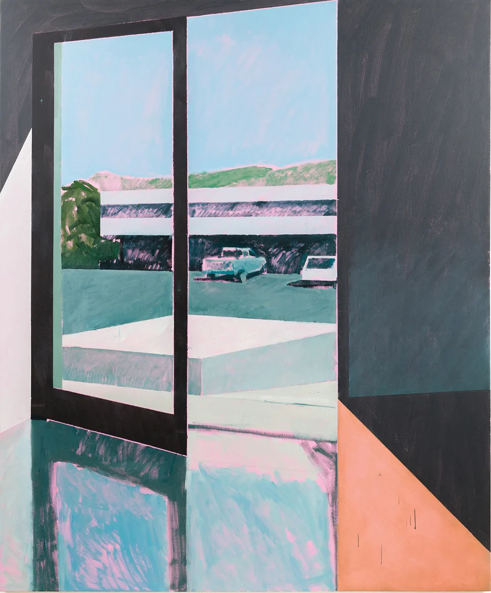 Reflection with Table by Nick McPhail, oil on canvas, 70 x 58 inches