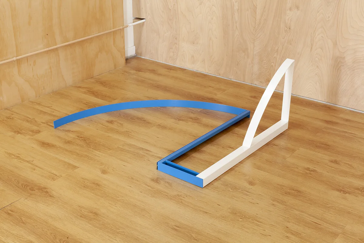 Various entry points 3 by Tanya Brodsky, Powder coated steel, brush door sweep, 45 ½ x 36 ½ x 18 inches