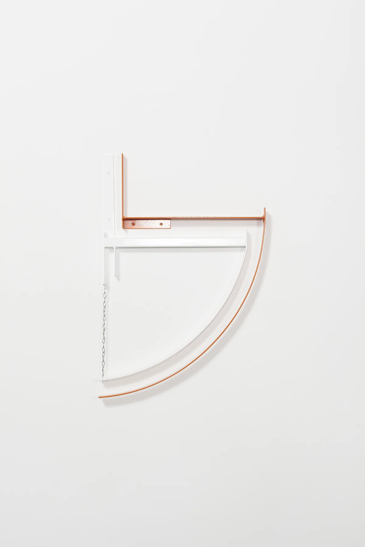 Fortochka: rendered to demonstrate its full range of motion by Tanya Brodsky, Powder coated steel, chain, 17 ½ x 26 x 1 inches