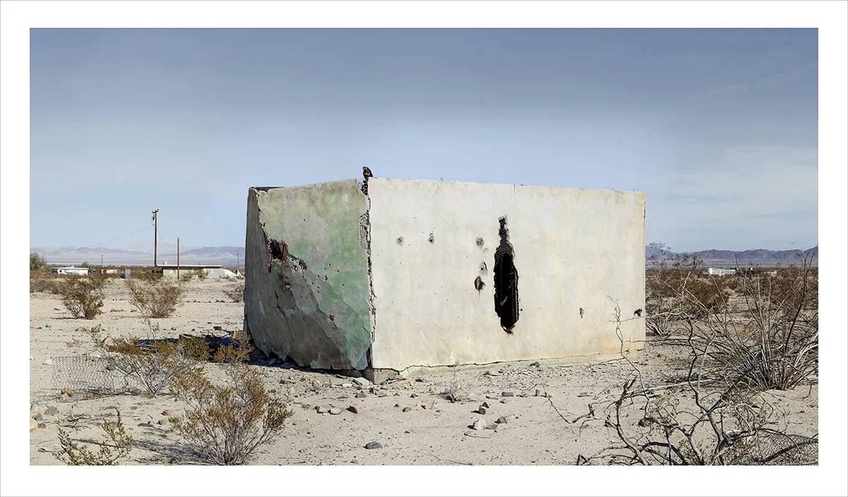 John Divola Wonder Valley, CA, 4/27/2014, 3:35-3:40, 2014 Archival digital pigment print mounted to Dibond aluminum, welded aluminum frame with matching set-backs and Optium museum acrylic 30 3/8 x 54 3/8 in