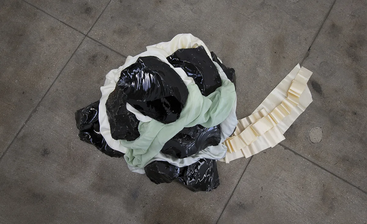 Arielle Chiara Dry Land is a Kind of Ocean in Waiting, 2020 obsidian and silk 32 x 36 in