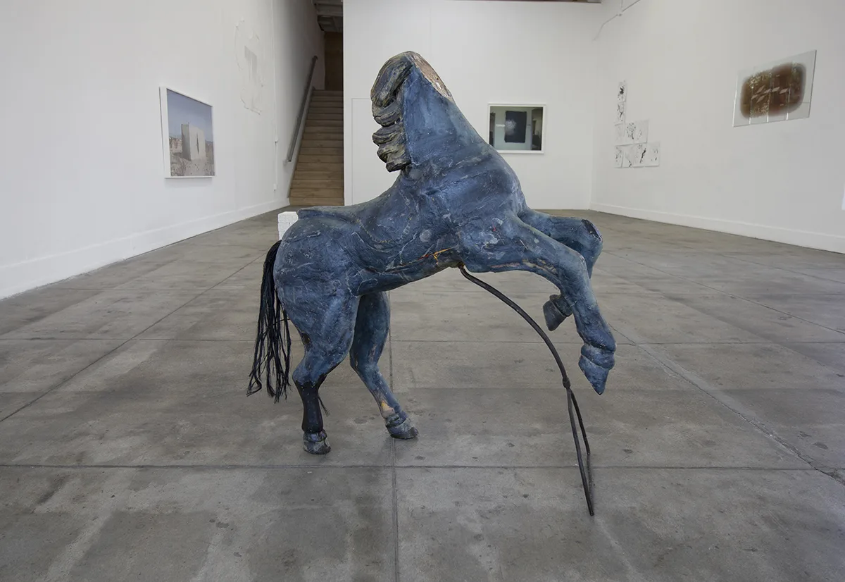 Bri Williams Medusa, 2018 soap, Carousel horse, rubber paint, rhinestones 36 x 48 in