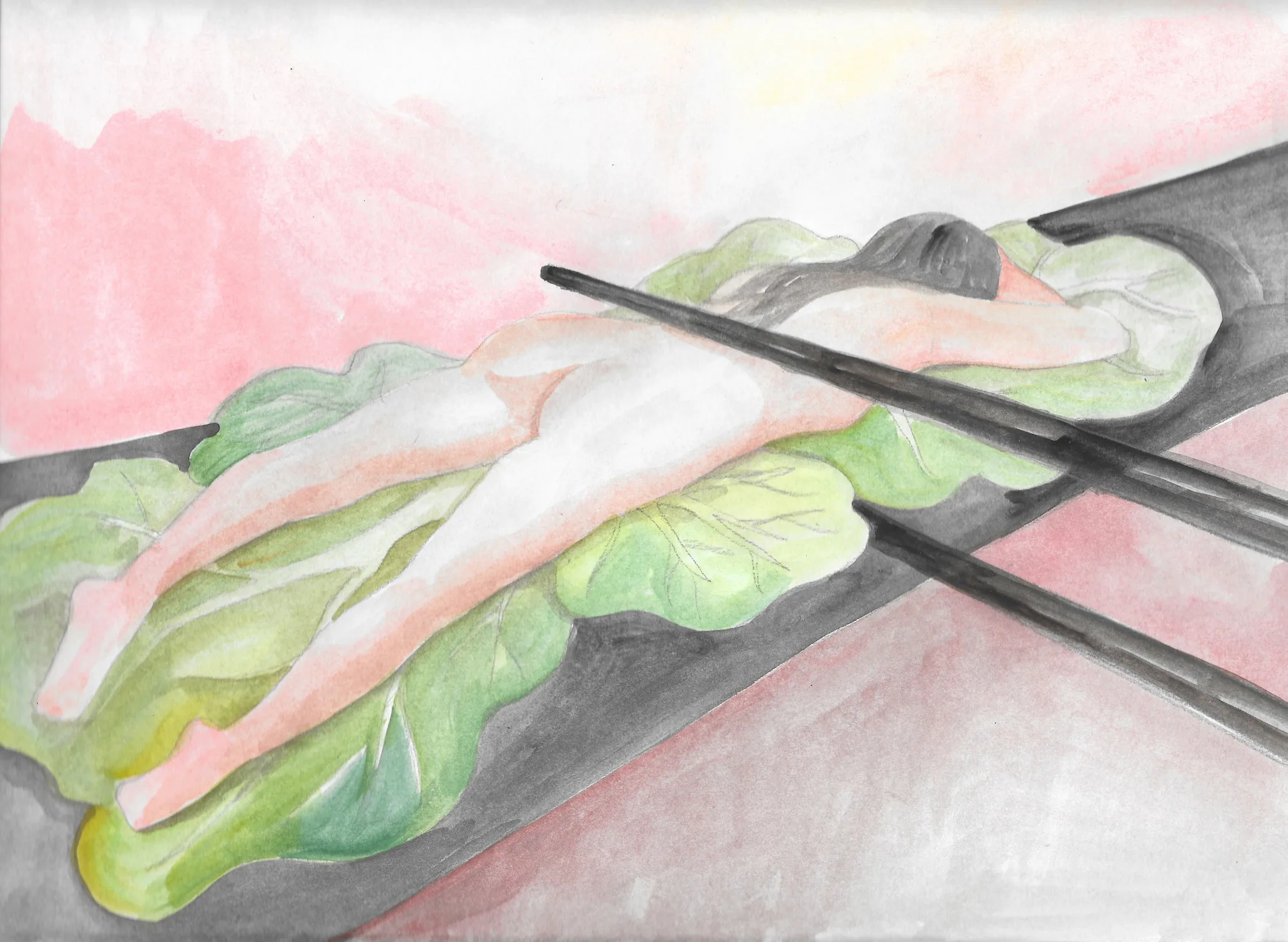 Sushi Woman, 2016 by Young Joo Lee, Watercolor on paper 9 x 12 inches