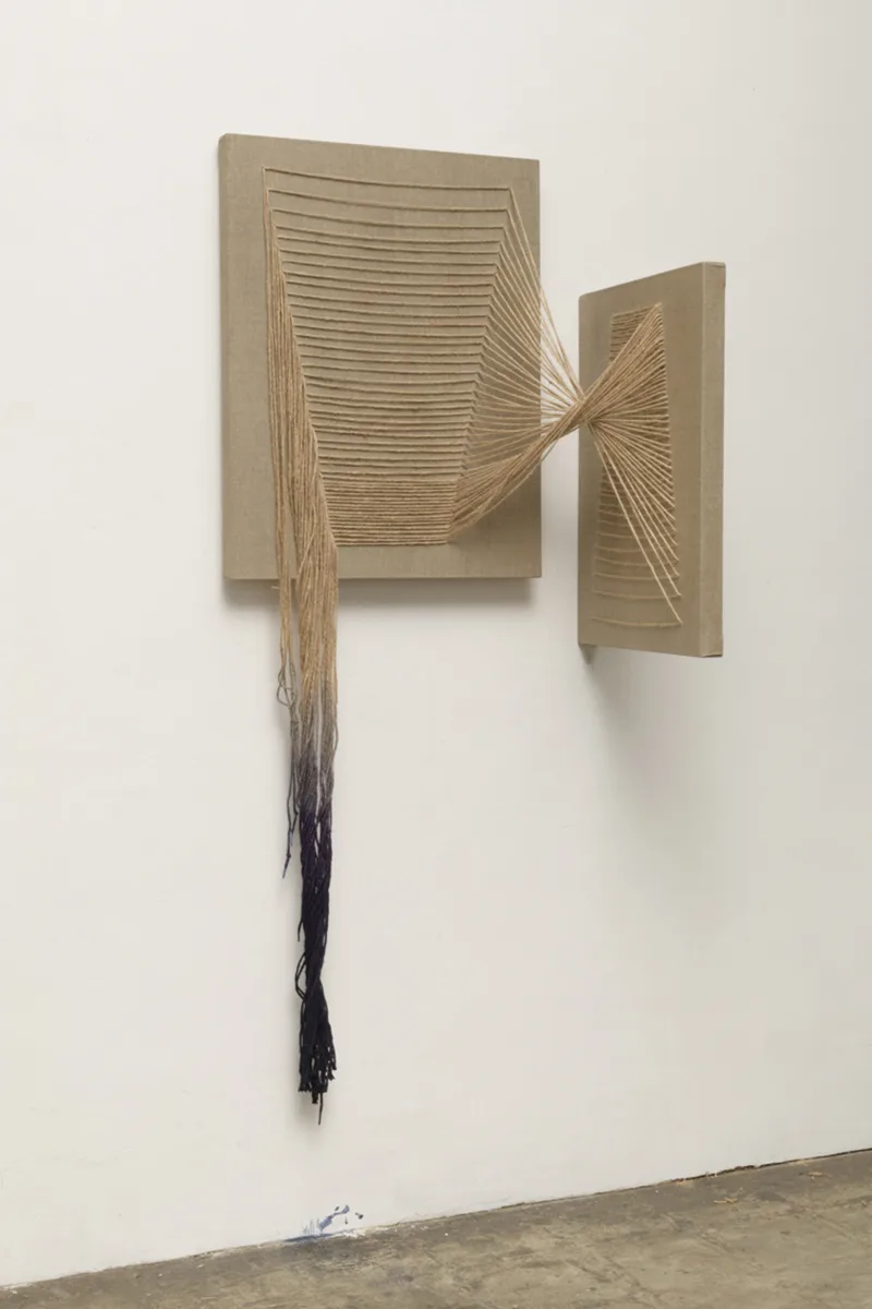 Connect Part A to Part B by Claudia Parducci, Linen, jute twine, Procion MX dye, 63 x 29 x 18 inches
