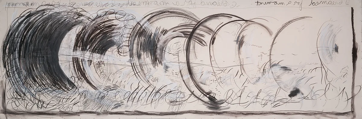 Pat Steir Long Drawing Wave, 1986 Mixed Media on Paper 60 x 180 in