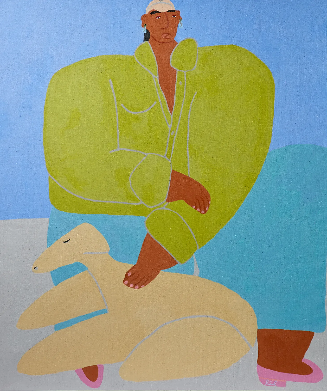 Yellow Dog by Lilian Martinez, acrylic on linen, 40 x 34 inches