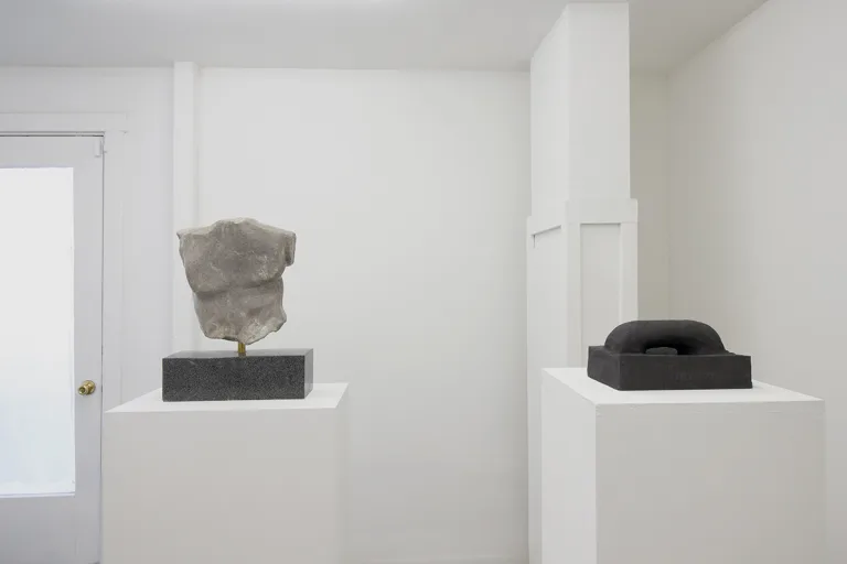 Installation image for Daniel McKee's Sculpture for Architecture show, of about two sculptures