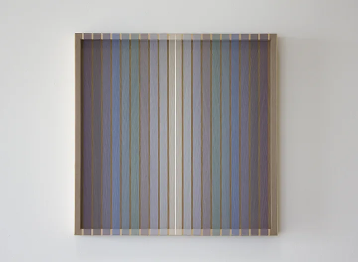 Brian Wills Untitled (Blue Progression HT), 2016 rayon thread, walnut 24 x 24 inches