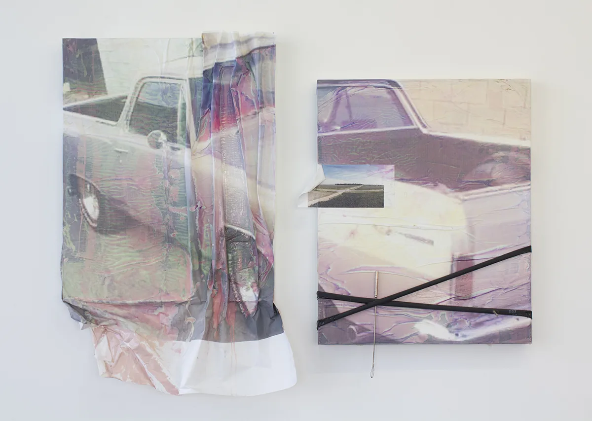 Camille Schefter local pick up only, 1973 El Camino 1 & 2, 2018 Ebay motors ad series Mixed media 39 x 50 inches