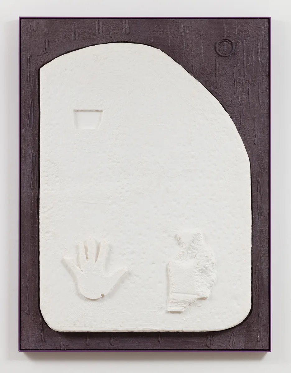 Don Edler Prototype Tablet 1 (Silicone), 2017 Platinum silicone, Crayola wax, powder coated steel frame 30 x 40 inches