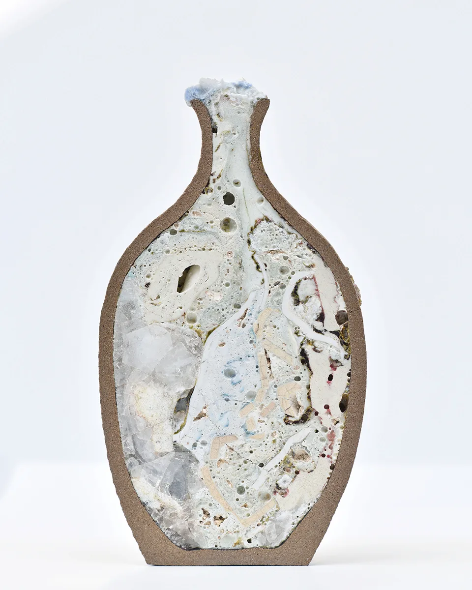 Emily Sudd, Motherhood Secret #3, 2017 Clay, glaze, glass, and collected ceramic objects, 8.5 x 4.6 x 2.25 inches