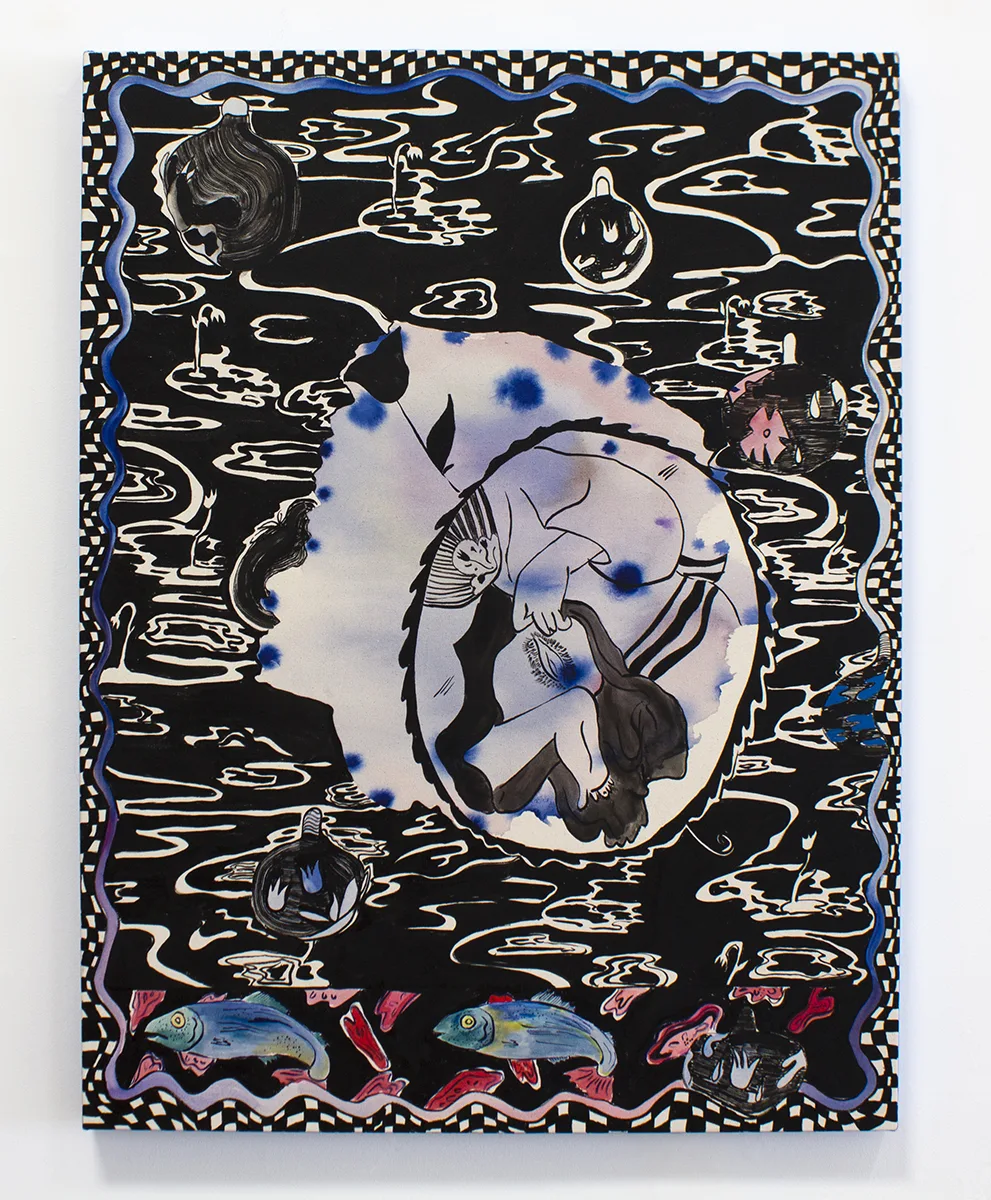 Jamie Felton Expose the V, 2018 Acrylic and ink on canvas 48 x 36 inches