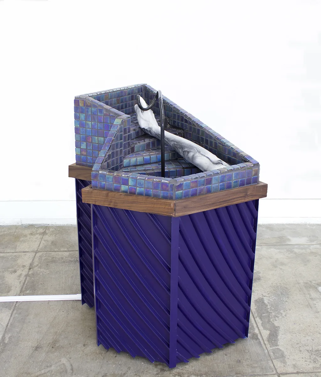 Jenalee Harmon Towards a possibility of freedom, 2018 Glass, polyurethane resin, silicone, walnut, acrylic 38 x 33 x 17 inches