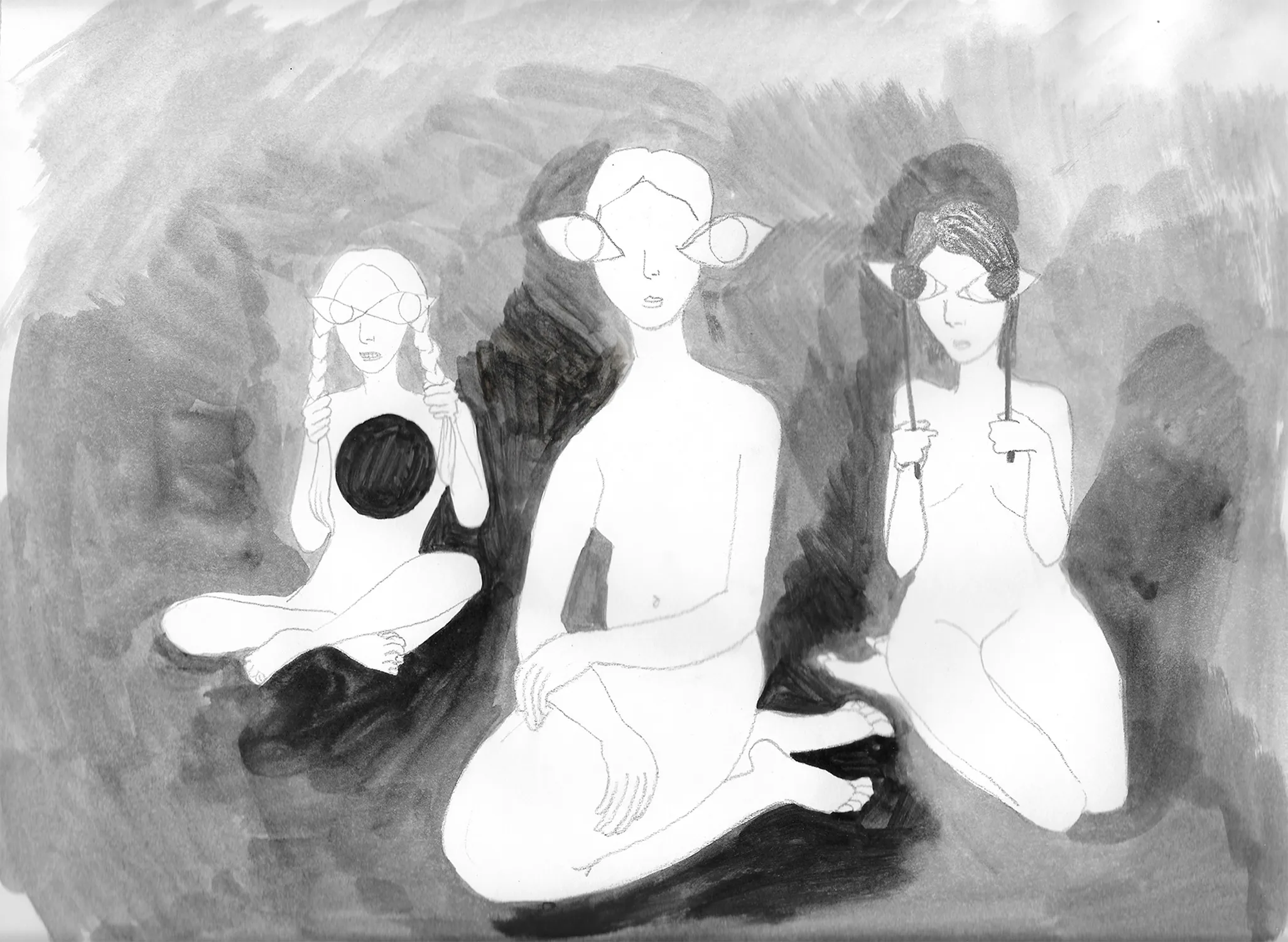 3 Pairs of Eyes, 2017 by Young Joo Lee, Pencil and ink on paper 9 x 12 inches