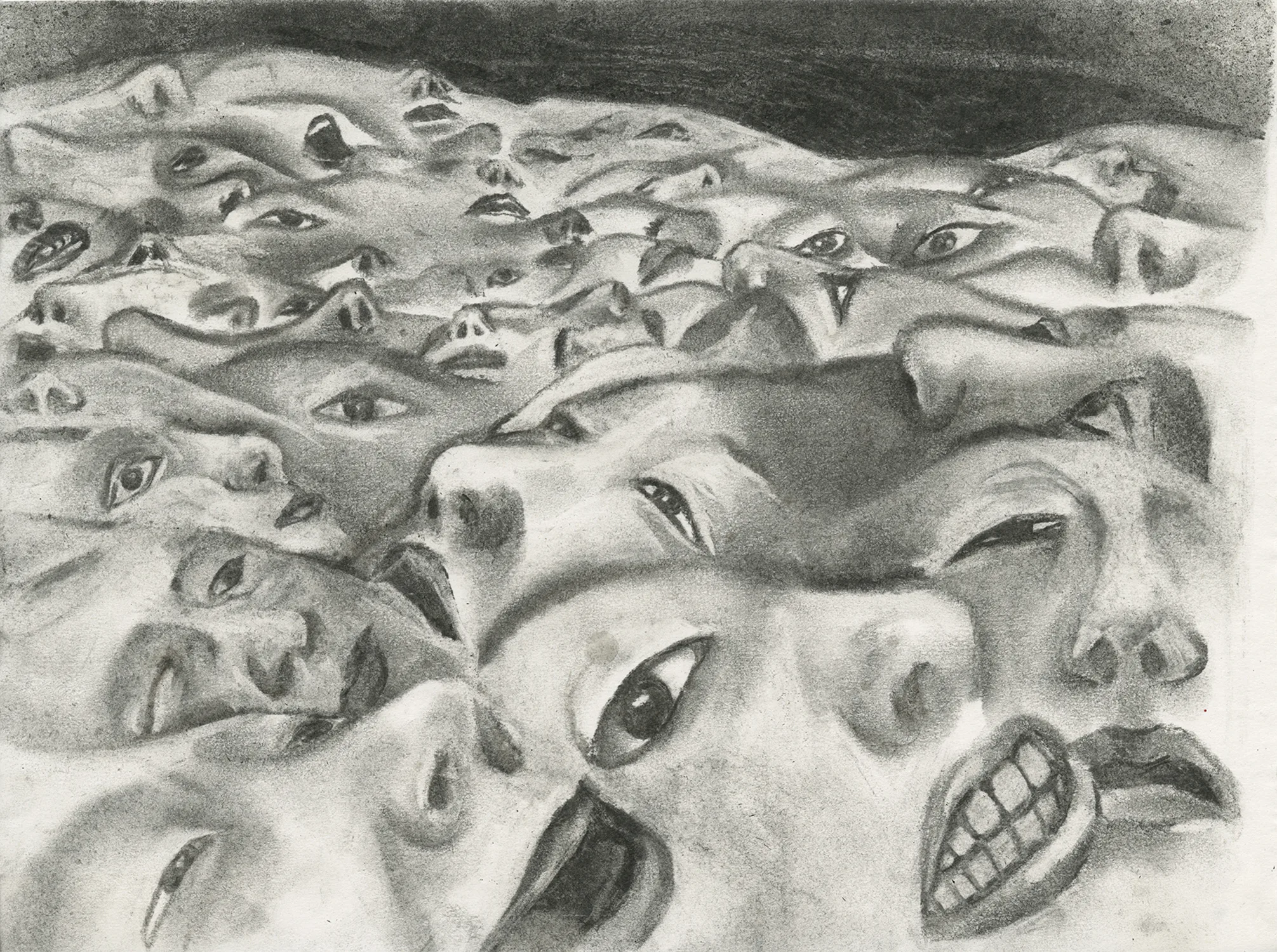 Facescape, 2017 by Young Joo Lee, Charcoal on paper 9 x 12 inches
