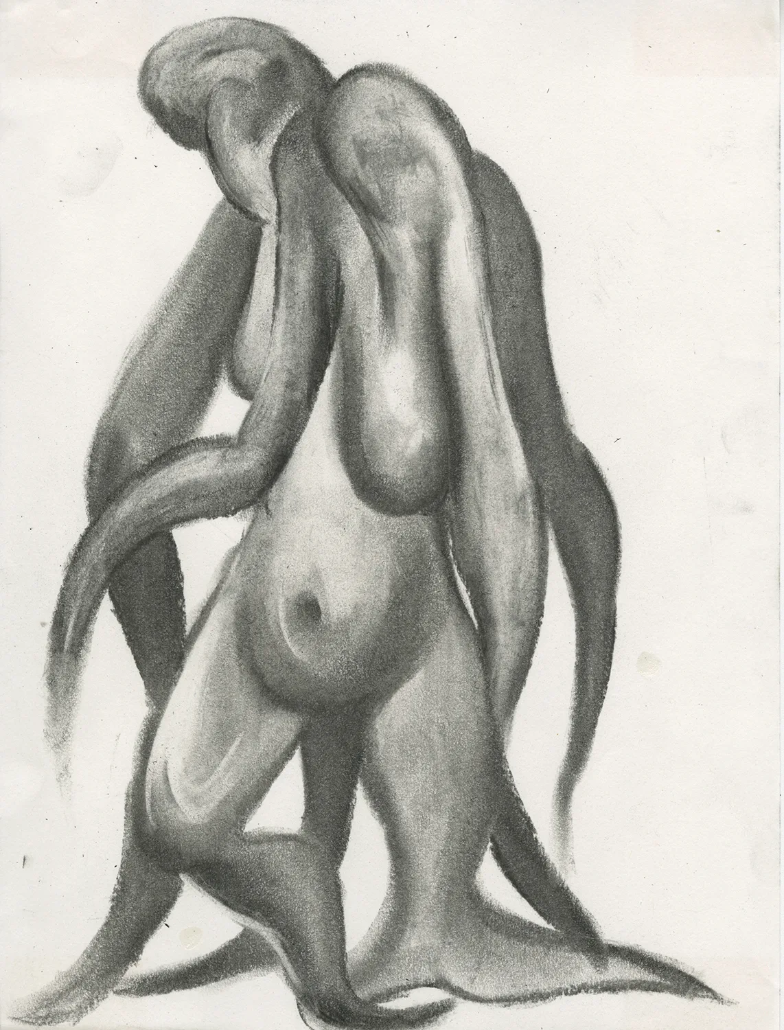 TreeHuman, 2017 by Young Joo Lee, Charcoal on paper 12 x 9 inches