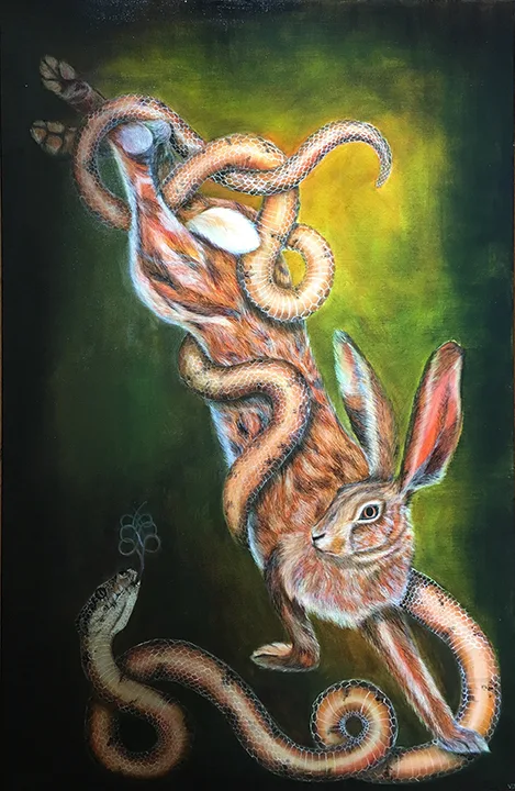 Velia de Iuliis The Hare and The Snake, 2016 gouache and oil on canvas 36 x 24 in (each)