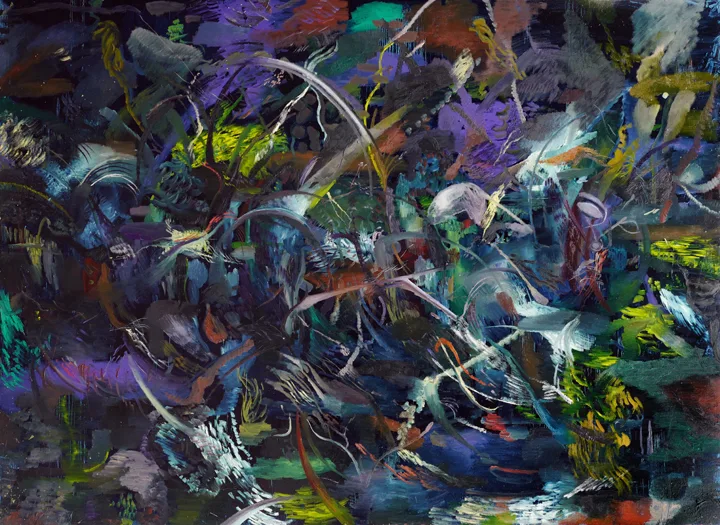 Megalithic Gesture 1. The Primitive Pattern Recognition Series., 2017 by Zio Ziegler, oil on canvas, 84 x120 inches