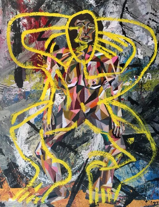 Zio Ziegler Attempt to Move Faster Than Nature, 2015 Oil, house paint, dirt, leaves, sticks on canvas 96 x 72 inches Inv# 00000504