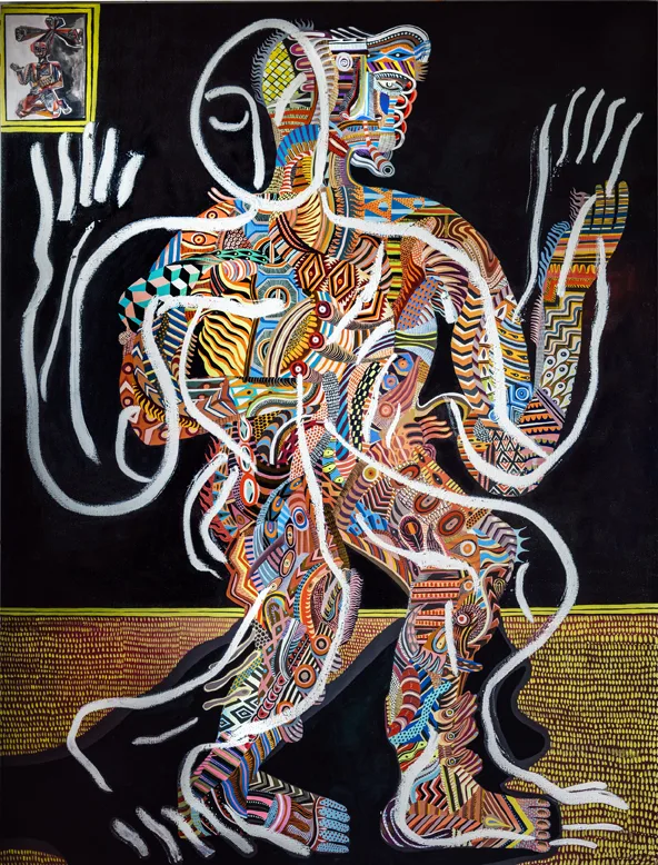 Zio Ziegler The Witness & the Painter, 2015 Oil & collage on canvas 96 x 72 inches