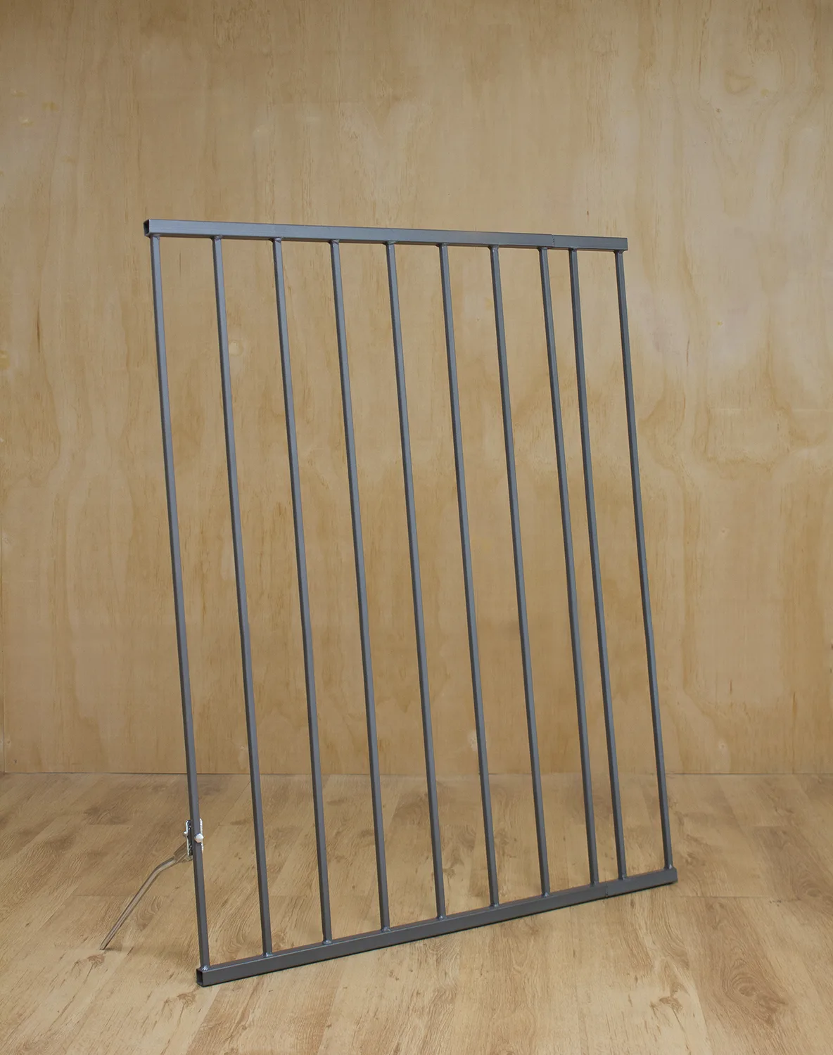 Great Supporter, 2017 by Tanya Brodsky, Found window security bars, sandblasted, coated; chromed bicycle kickstand 50 x 39.5 x 12 inches