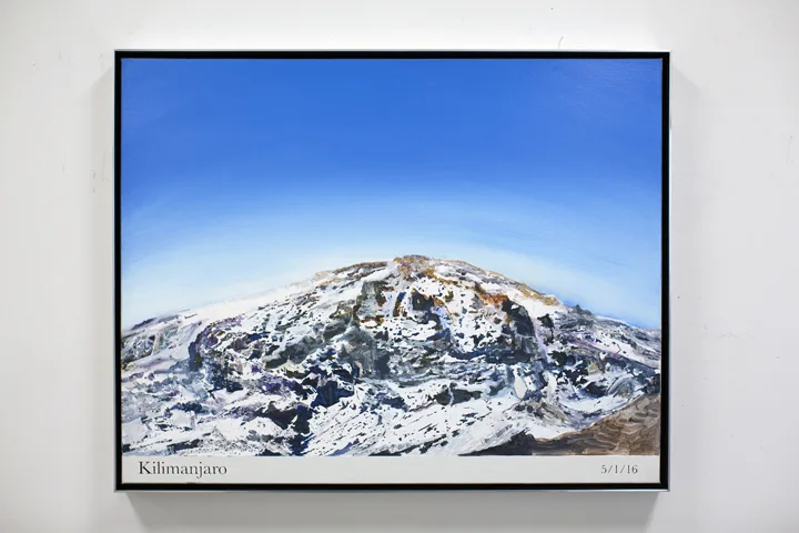 Rob Reynolds Most Painted Mountain (Kilimanjaro), 2016 Oil, alkyd and acrylic paint on canvas in welded aluminum artists frame. 24 3/4” x 30 3/4” x 2”