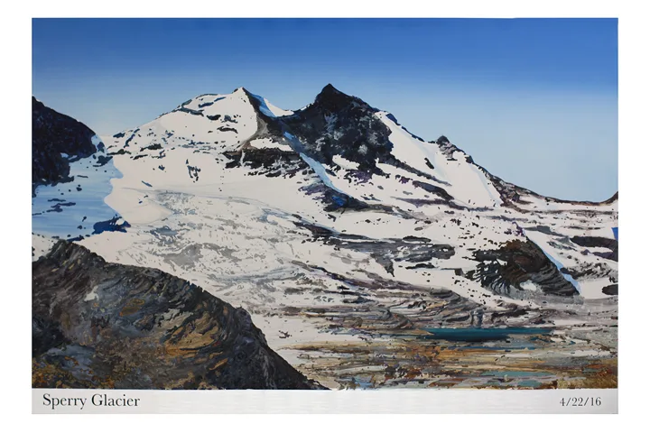 Rob Reynolds Most Painted Mountain (Sperry Glacier), 2016 Oil, alkyd and acrylic paint on canvas in welded aluminum artists frame. 48 3/4” x 70 3/4” x 2”