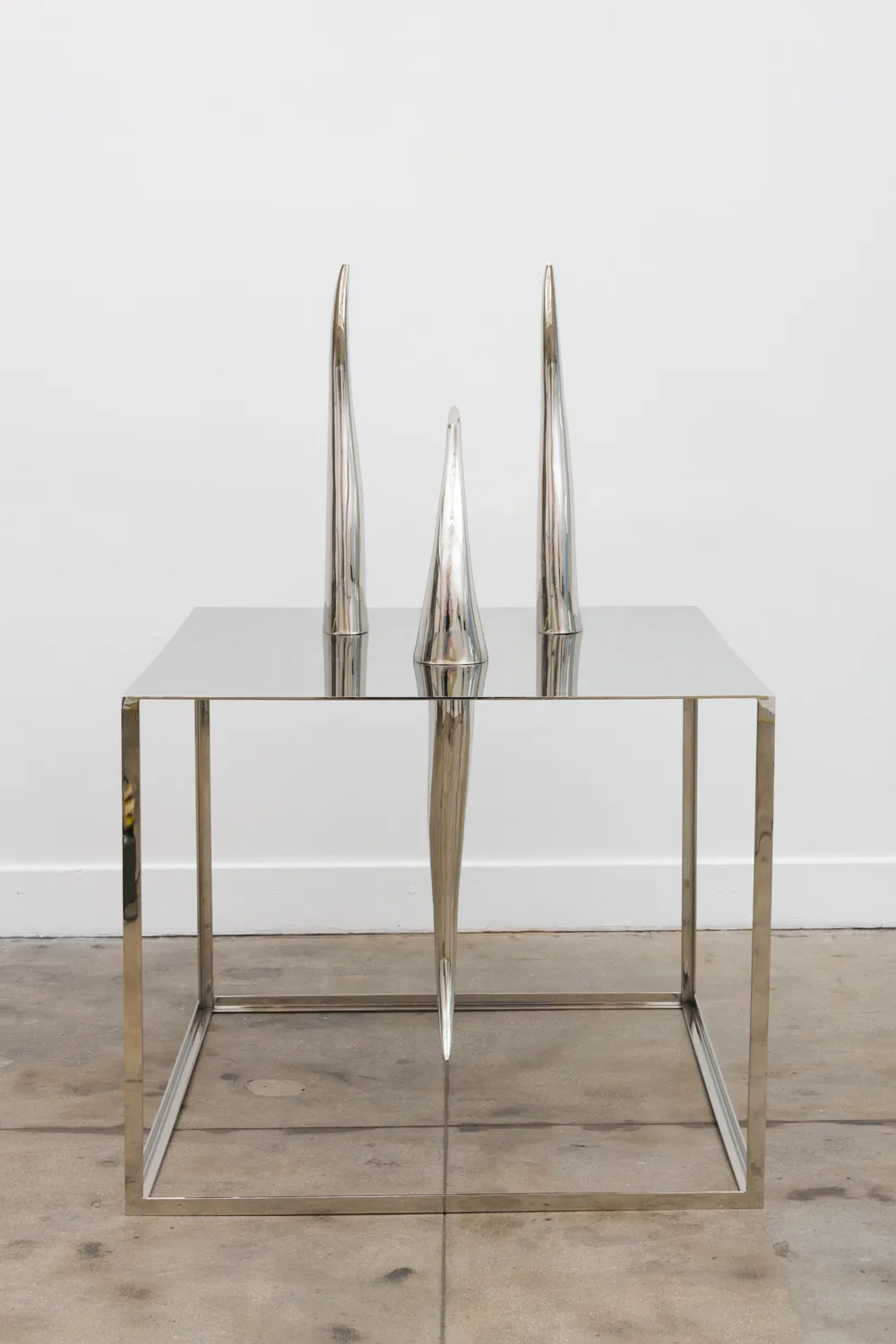 Rives Granade Table, 2017 nickel plated aluminum and steel with stainless steel hardware 53 x 39 x 35 inches