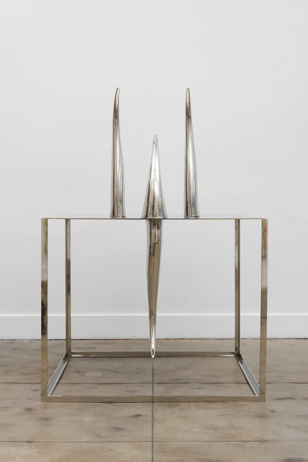 Rives Granade Table, 2017 nickel plated aluminum and steel with stainless steel hardware 53 x 39 x 35 inches
