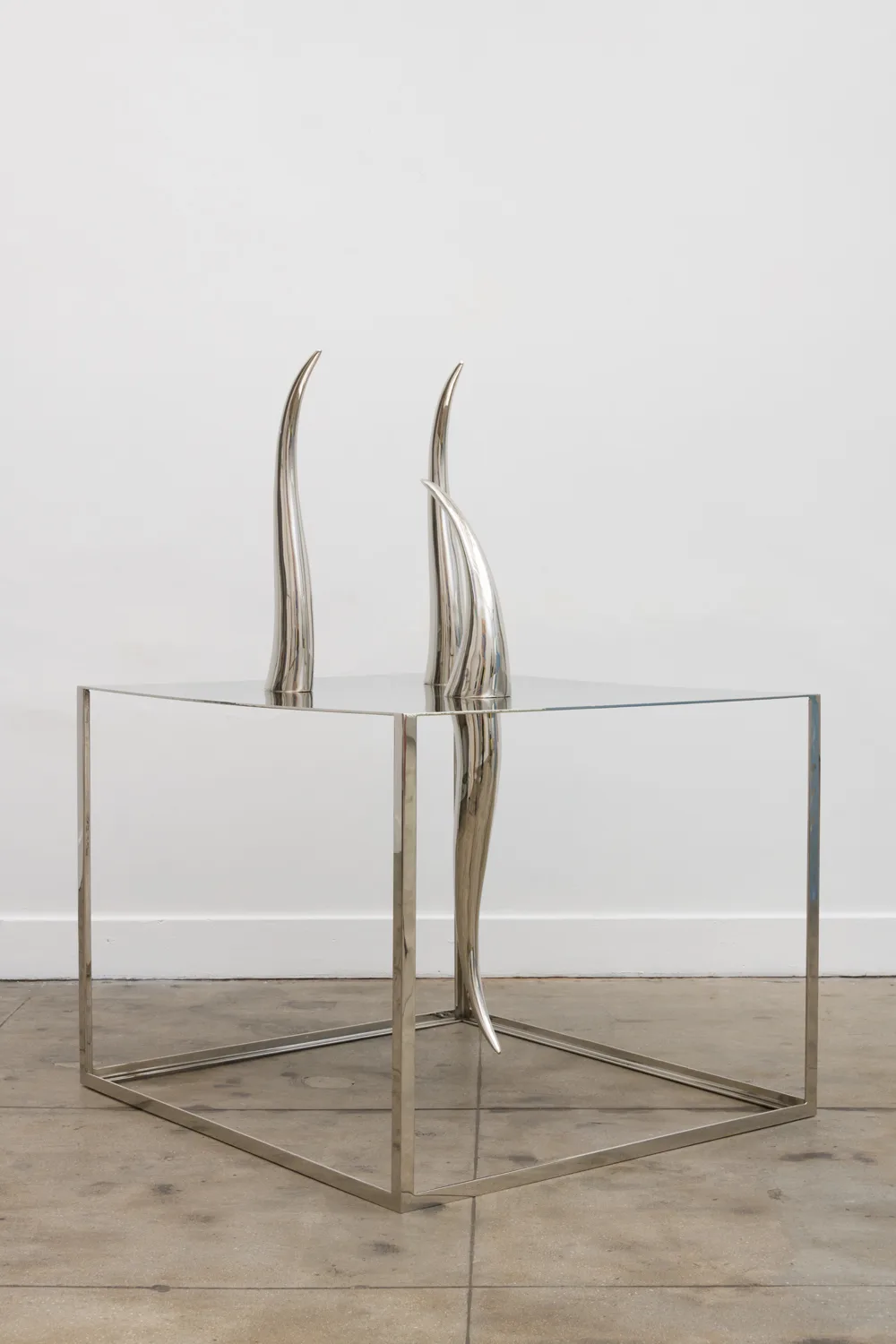 Rives Granade Table, 2017 nickel plated aluminum and steel with stainless steel hardware 53 x 39 x 35 inches