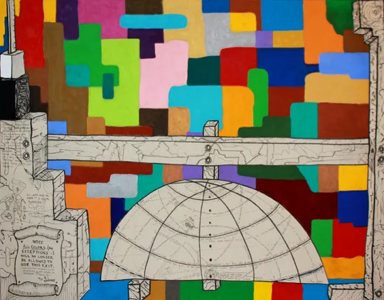 Color Barrier 2006 by William T. Wiley, acrylic, charcoal, graphite on canvas 60 ¼” x 85 ½”