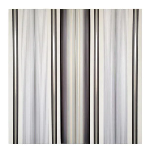 Brian Wills Untitled (silver & grey vertical horizon), 2015 oil, single strand rayon thread 36 x 36 inches