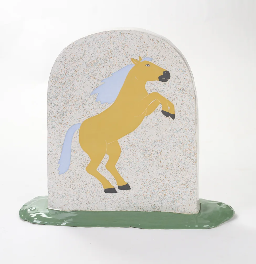 Horse Tombstone, 2017 by Lorien Stern, Ceramic 18 x 21 x 3 inches (approx)