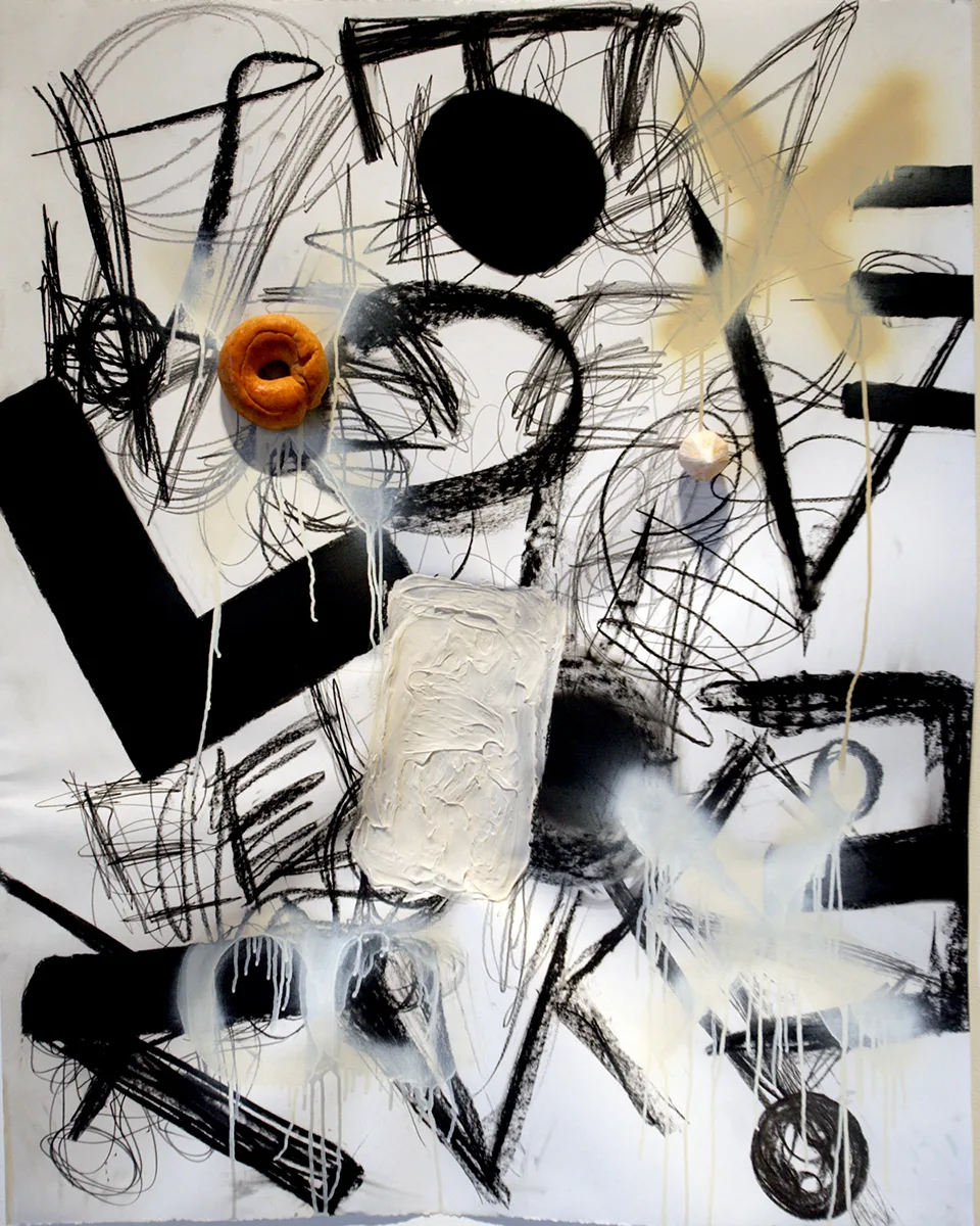 Bagel by Molly Larkey, mixed media on paper, 40 x 30 inches