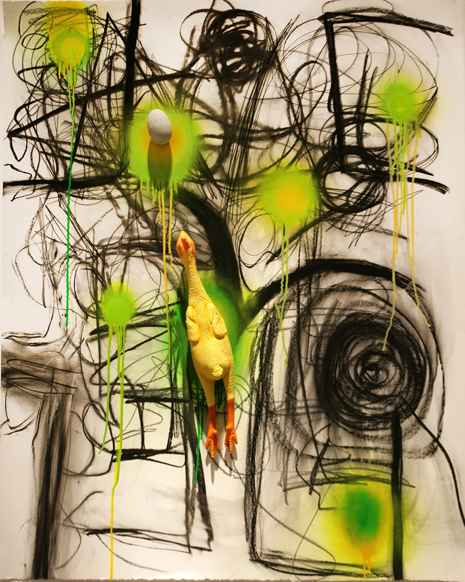 Egg by Molly Larkey, mixed media on paper, 40 x 30 inches