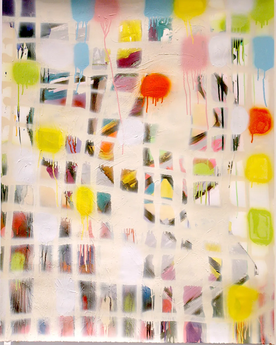 Grid by Molly Larkey, mixed media on paper, 40 x 30 inches