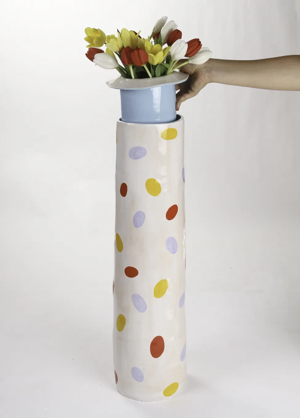 Primary Colors Urn, 2017 by Lorien Stern, Ceramic 28 x 6.5 x 6.75 inches