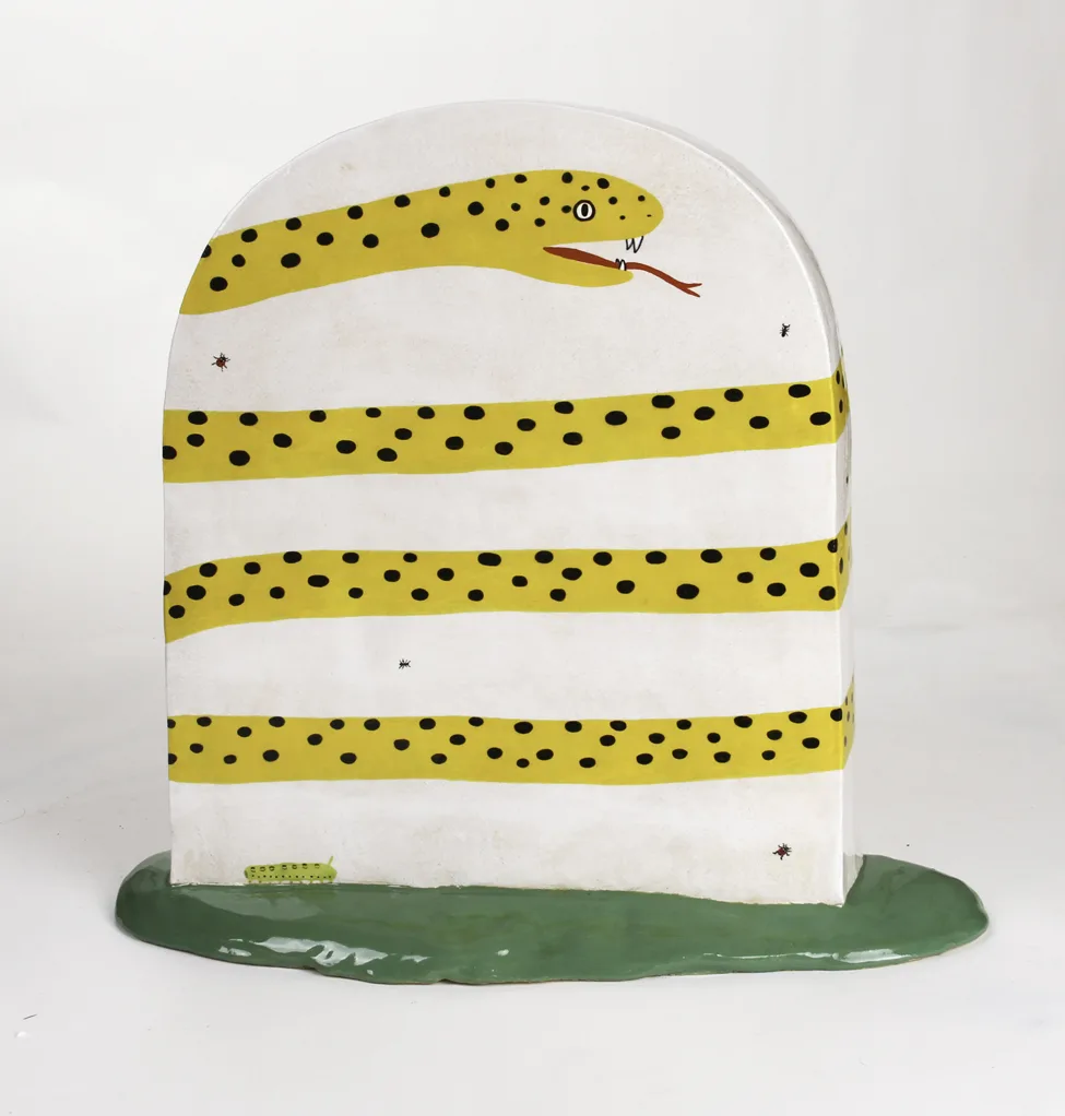 Snake Tombstone, 2017 by Lorien Stern, Ceramic 18.5 x 20 x 6 inches