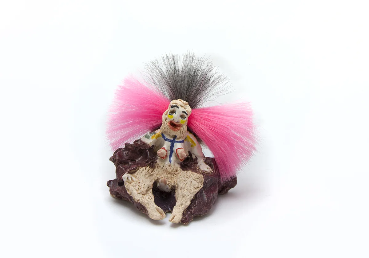 Lydia Maria Pfeffer Big Chick, 2019 by Lydia Maria Pfeffer, Ceramic, synthetic hair, 5.5 x 5 x 3 inches