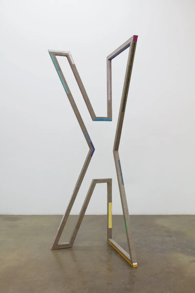 rise, 2017 by Molly Larkey 96 x 32 x 31.75 inches steel, linen, paint